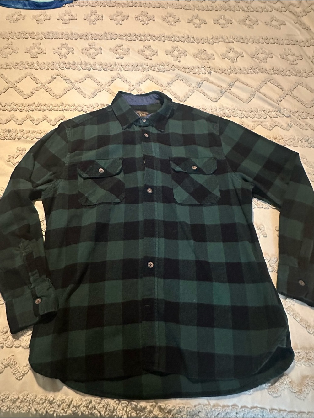 Flannel Green and Black Plaid Men's Button-Up Shirt